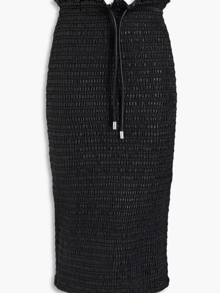 Nwot A.L.C. Vegan Leather Black Smocked Midi Skirt With Drawstring